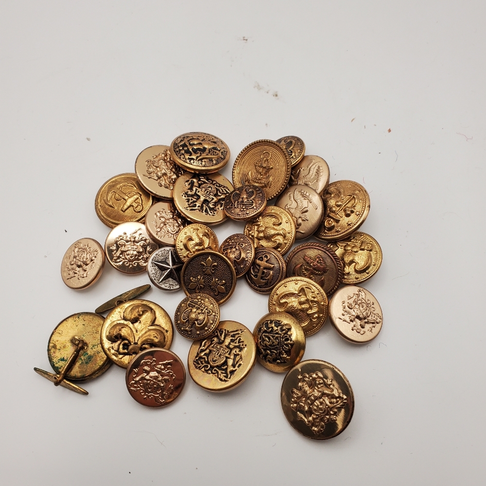 Mixed Lot Vintage Military Shank Back Buttons Eagles Shields Anchors Fleur D'lis